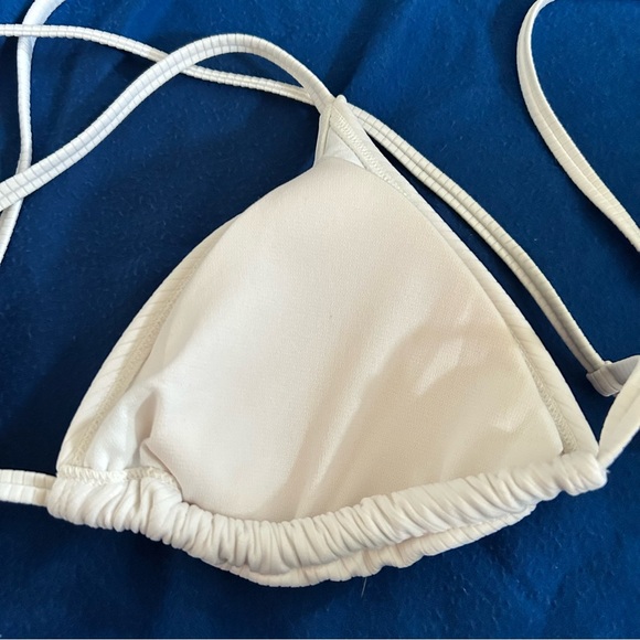 Wild Fable White Strappy Ribbed Triangle Halter Bikini Top with Criss-Cross Back - Picture 8 of 11